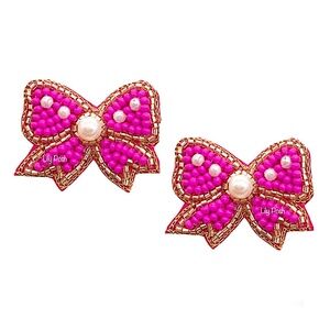 4 pairs, Bow Stud Earring, Beaded Bow Ribbon Earring, Bridesmaid Gift